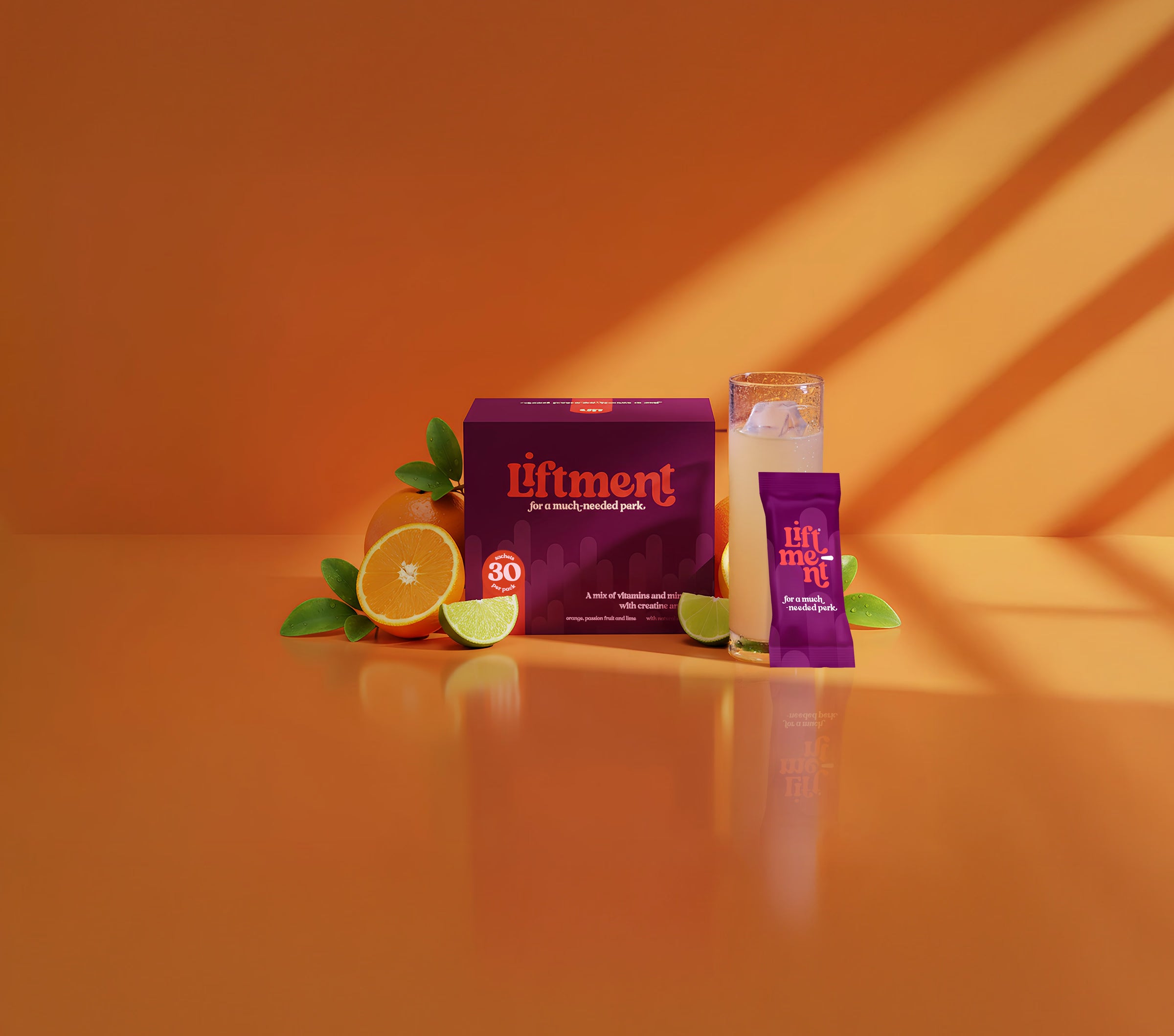 A purple box of liftment surrounded by fruit