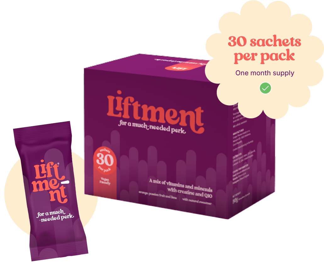 Picture of the purple box and a sachet, 30 sachets per pack (one month supply)